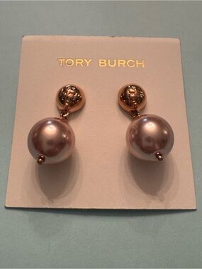 Tory Burch Rose-Tone Pearl Drop Earrings